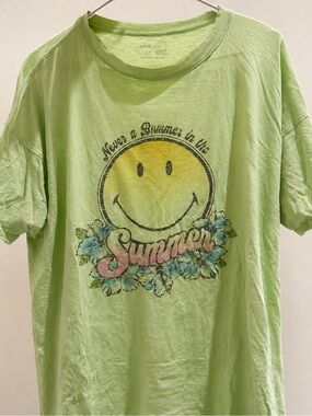 Aerie Lime Green 'Summer' Graphic Tee with Smiley